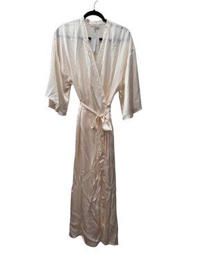 New Nordstrom Women's Size L Ivory 100% Washable Silk Kimono Robe